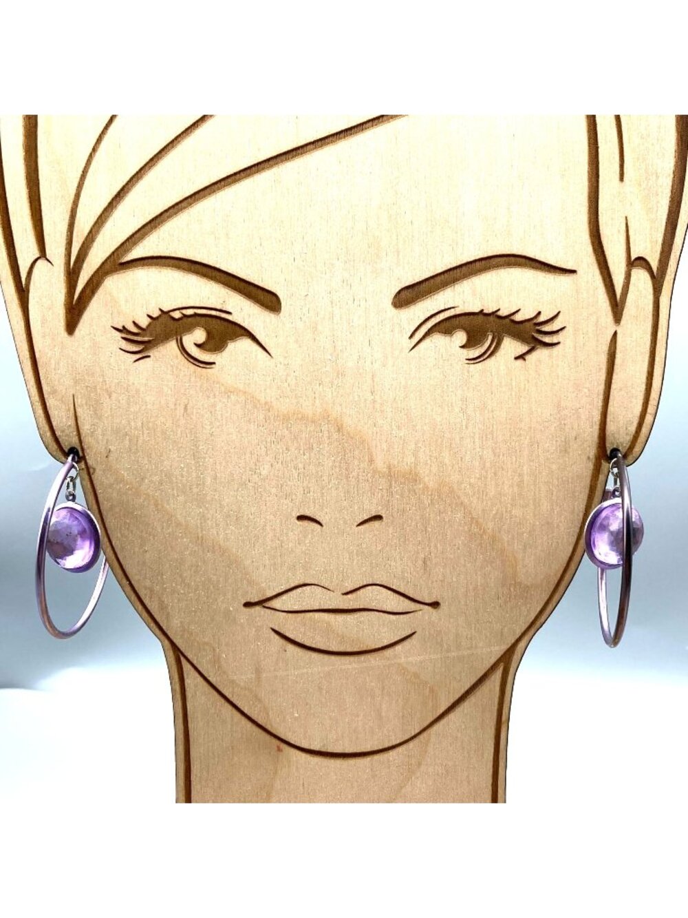 Bold Earrings Purple Hoops with Bright Crystal Dangle, Vintage Flash and Flair